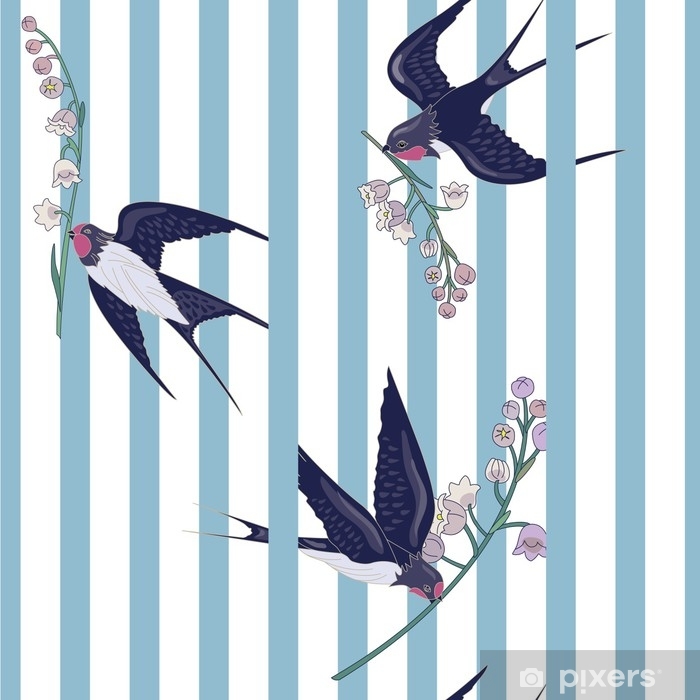 700x700 Seamless Striped Pattern With Birds And Flowers Swallows