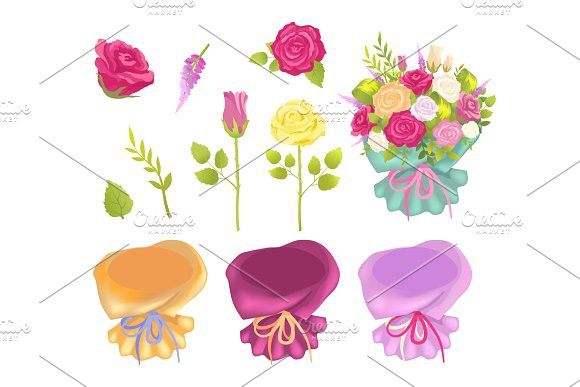 580x387 Set Of Flowers And Wrapping Vector Illustration Present Design