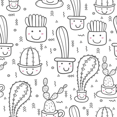 490x490 Cute Seamless Cactus Pattern Background Vector Illustrations