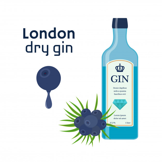 626x626 Dry Gin In Blue Bottle Vector Premium Download