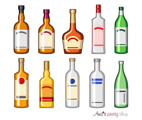 570x482 Alcohol Bottles Clipart Drinks Bourbon Bottle Brandy Etsy