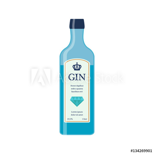 500x500 Traditional Dry Gin In Blue Bottle Alcohol Drink Flat Style