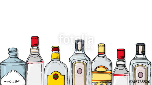 500x280 Vector Illustration With Gin Bottles Collection Sketch Style