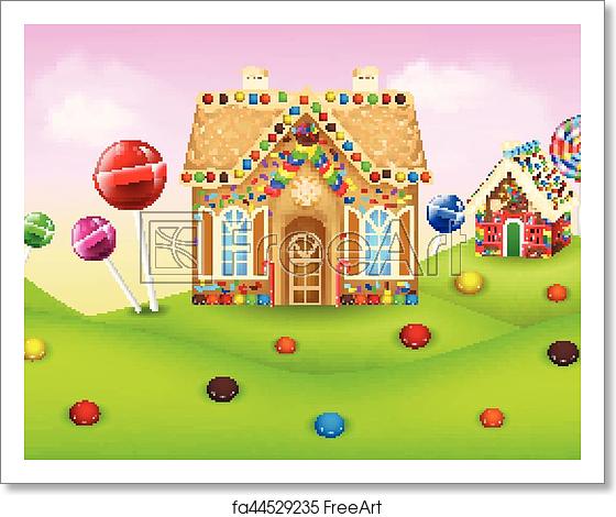 560x470 Free Art Print Of Sweet Candyland With Gingerbread House Vector