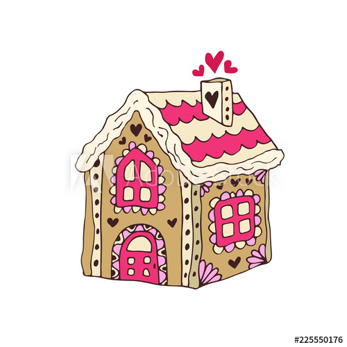 500x500 Gingerbread House Vector Christmas Cookie Hand Drawn