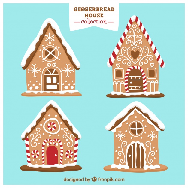 626x626 Gingerbread Houses On A Blue Background Vector Free Download