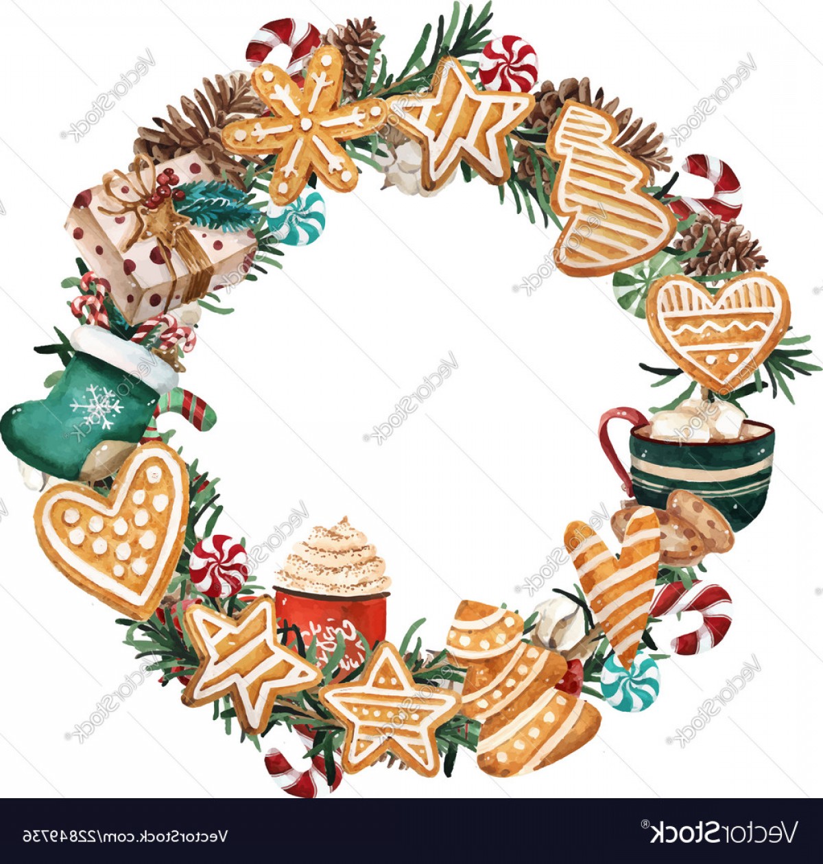 Watercolor Christmas Wreath With Gingerbread Vector Cultracing 1200x1260 Watercolor Christmas Wreath With Gingerbread Vector Cultracing