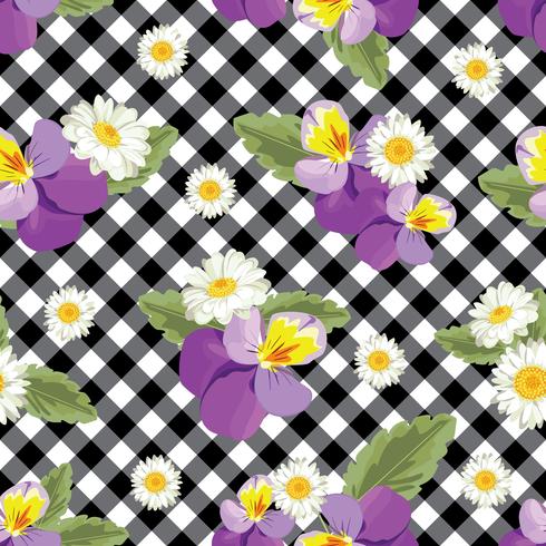 490x490 Floral Seamless Pattern Pansies With Chamomiles On Black