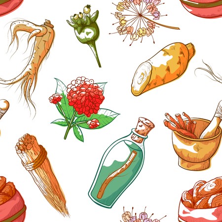 450x450 Ginseng Vector Seamless Pattern Colorful Illustrations Of Ginseng
