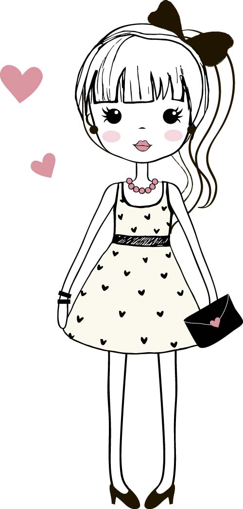 500x1045 Cute Girl Cartoon Style Vector Set Free Download