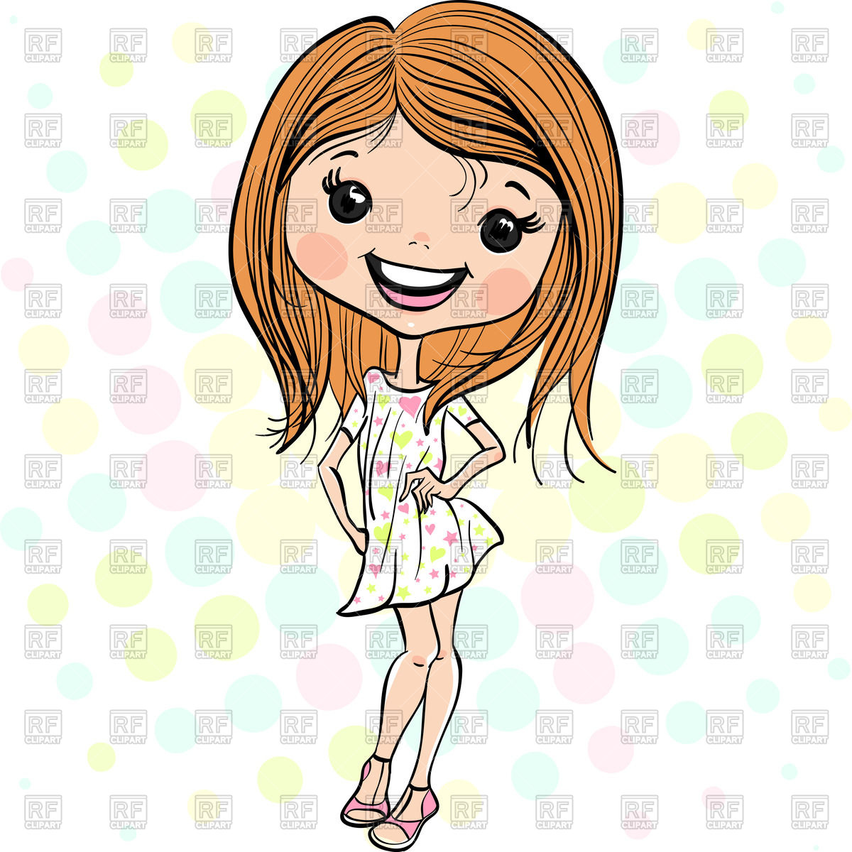 1200x1200 Cartoon Smiling Girl In White Dress Vector Image Of People