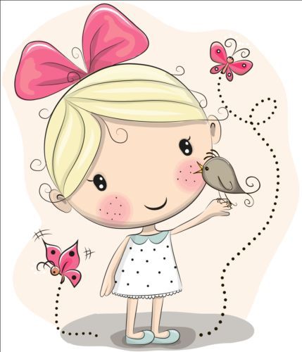 429x500 Cute Girl Cartoon Group With Items