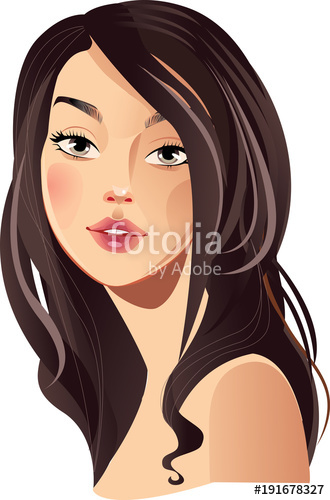 Vector Beauty Face Girl With Black Hair, Beautiful Woman Face 330x500 Vector Beauty Face Girl With Black Hair, Beautiful Woman Face