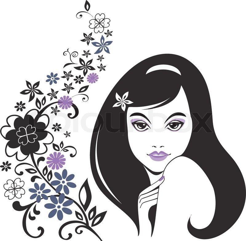 800x784 Young Girl With Long Hair And Floral Stock Vector Colourbox