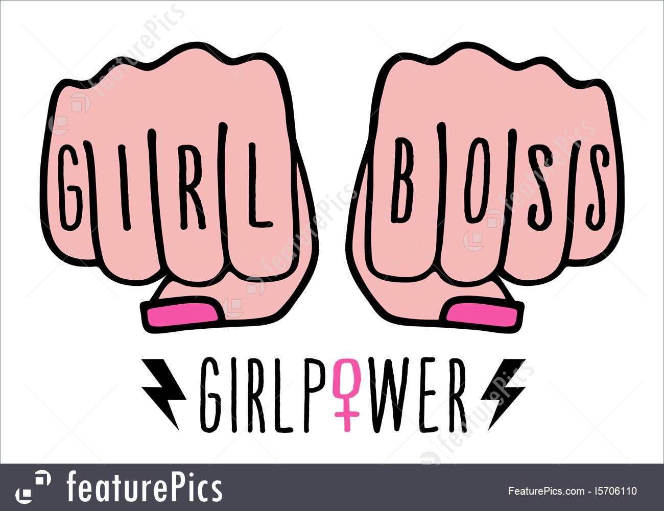 1300x1001 Girl Boss, Female Hands, Girl Power, Vector Stock Illustration