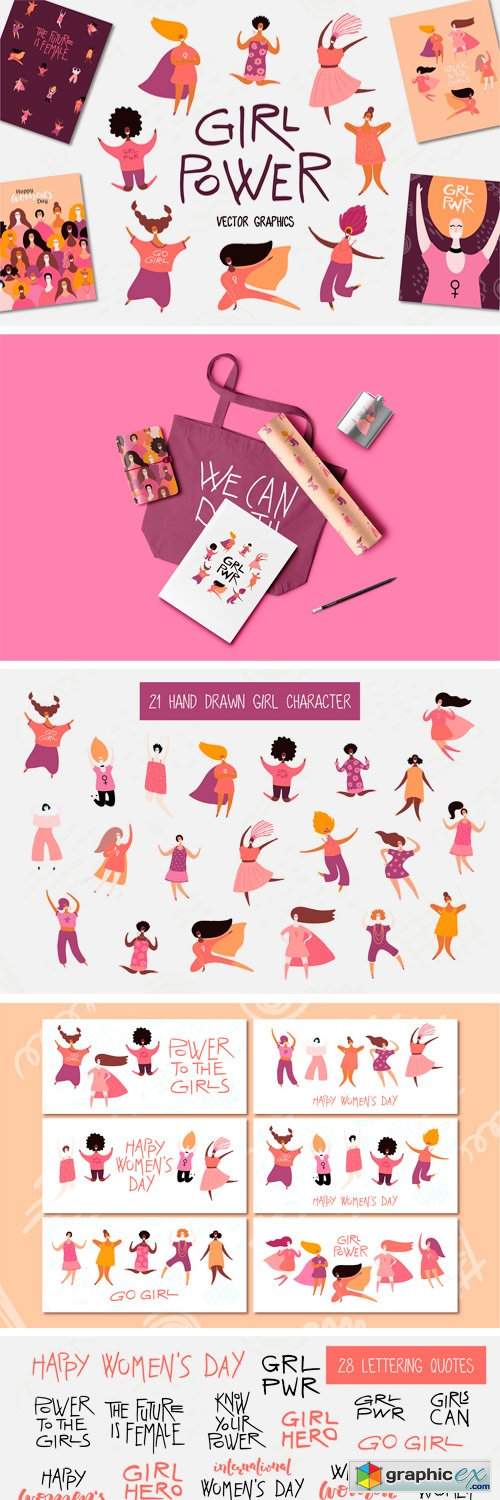 500x1500 Girl Power Vector Set, Art Quotes Free Download Vector Stock