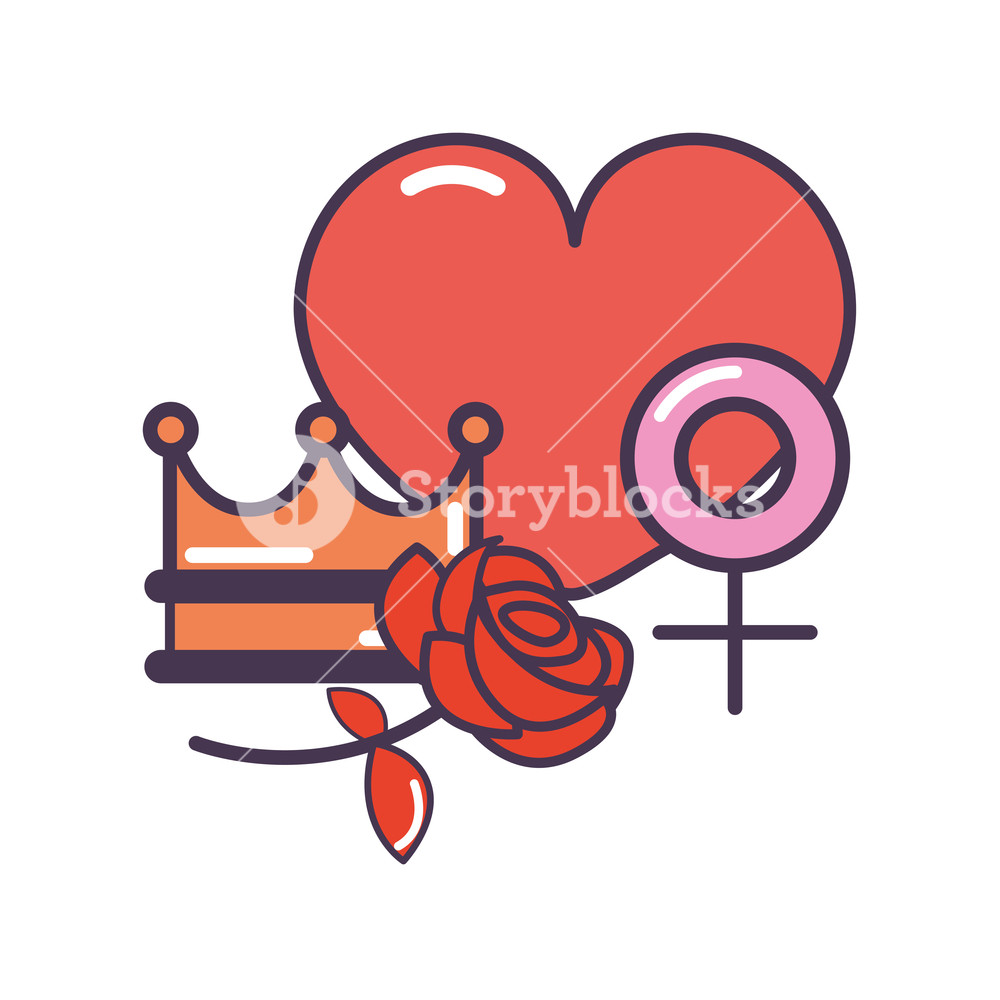 1000x1000 Heart Crown Flower Gender Girl Power Vector Illustration Royalty