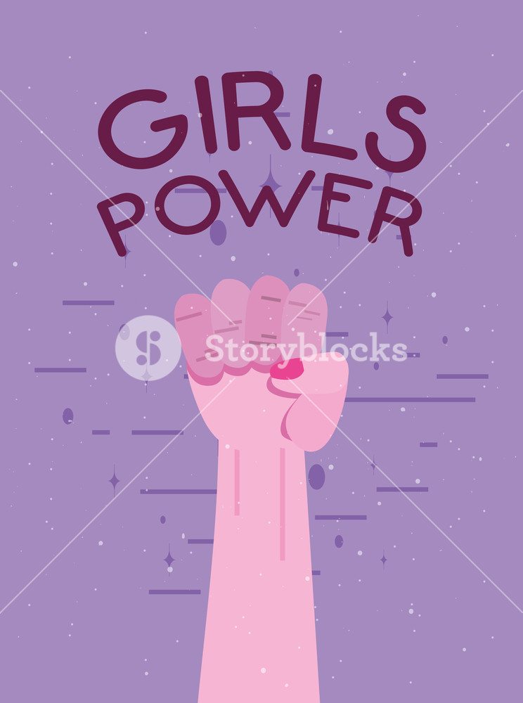 744x1000 Raised Hand Feminist Girls Power Vector Illustration Royalty Free