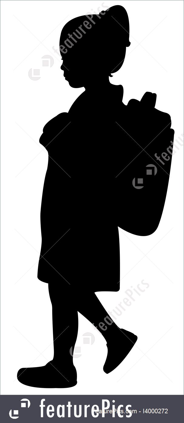 Walking School Girl Silhouette Vector 607x1392 Walking School Girl Silhouette Vector