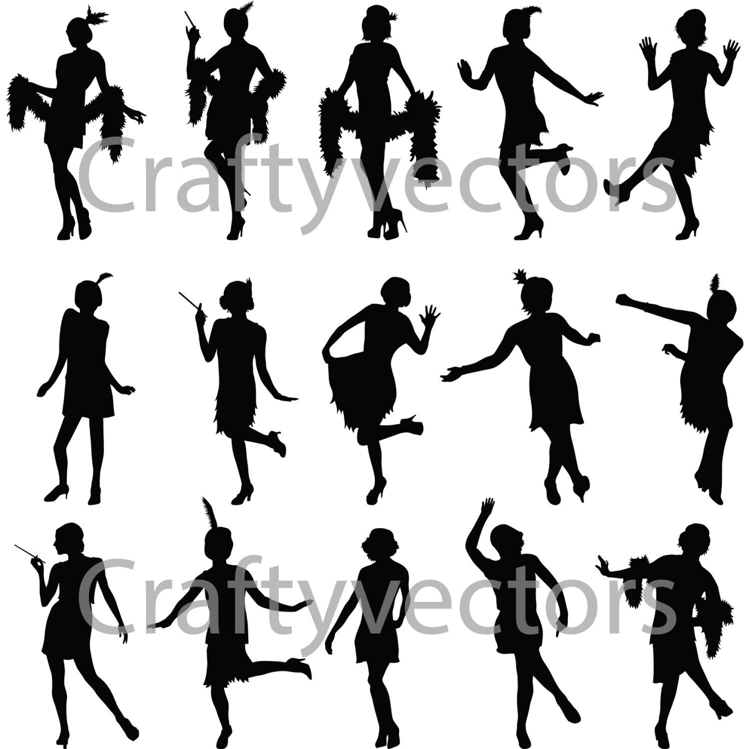 Flapper Girls Silhouette Vector Etsy 1500x1500 Flapper Girls Silhouette Vector Etsy