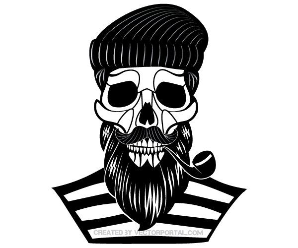 600x500 Old Sailor Skull Vector Image