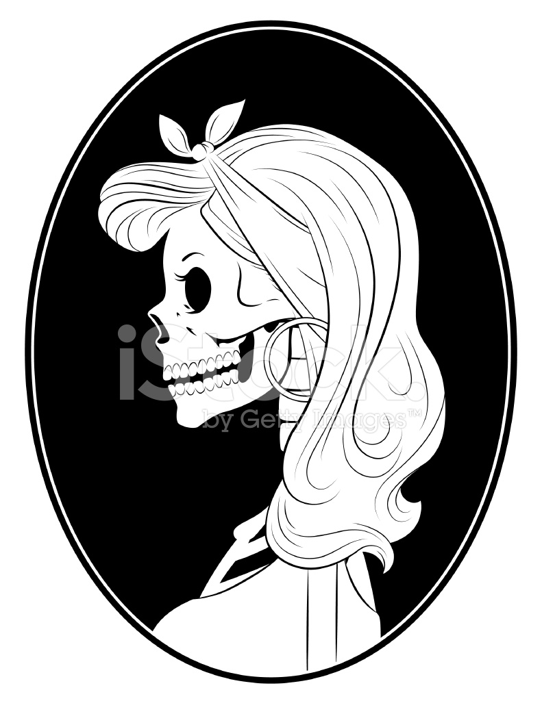 791x1024 Cameo Sweet Heart Skeleton Stock Vector