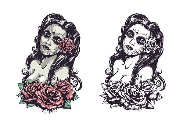 600x400 Day Of Dead Girl Vector Art