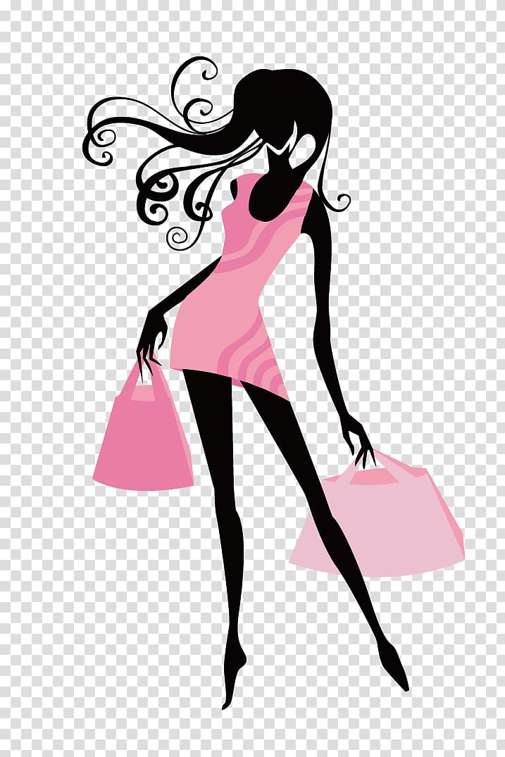 717x1075 Fashion Girl Shopping Girl, Woman Holding Two Bags Illustration