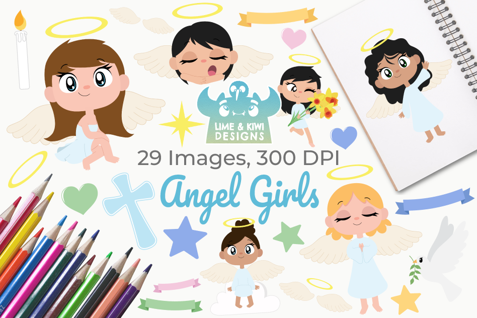 948x632 Angel Girls Clipart, Instant Download Vector Art