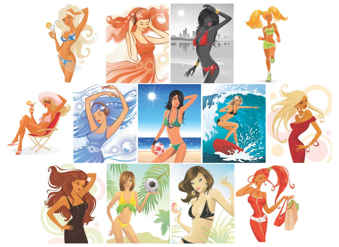 1100x800 Beach Girls Vector Free Stock Vector Art Illustrations