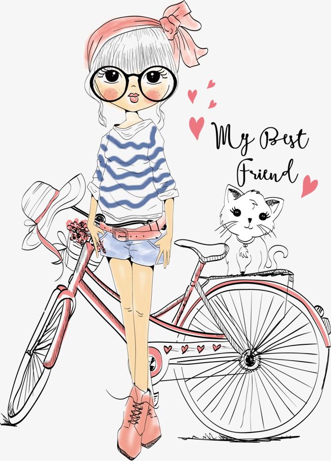 650x905 The Little Girl Kitty Bike, Decoration, Postcard, Design Png