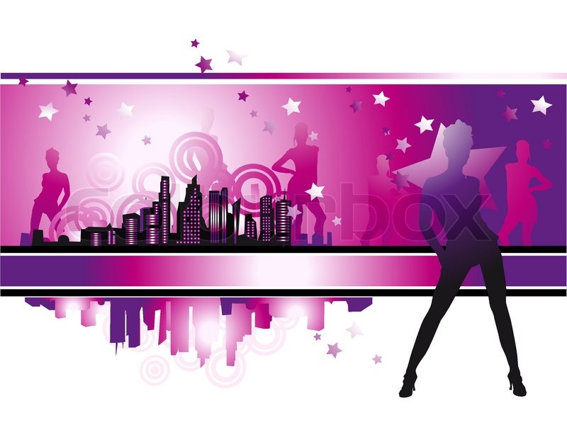 800x600 Cityscape, Urban Frame, Fashion Girls, Stock Vector Colourbox
