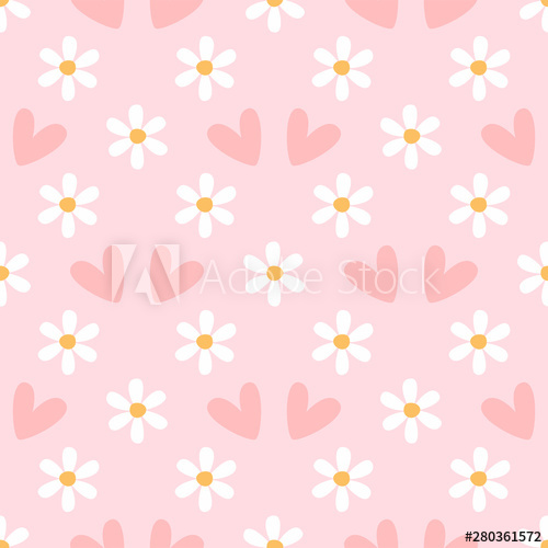500x500 Seamless Pattern With Daisies And Hearts Romantic Print