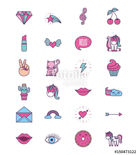 446x500 Assorted Girly Icons Image Vector Illustration Design Stock