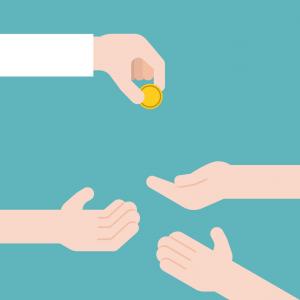 300x300 Hand Giving Gold Coin And Another Three Hands Vector Studiogrfx