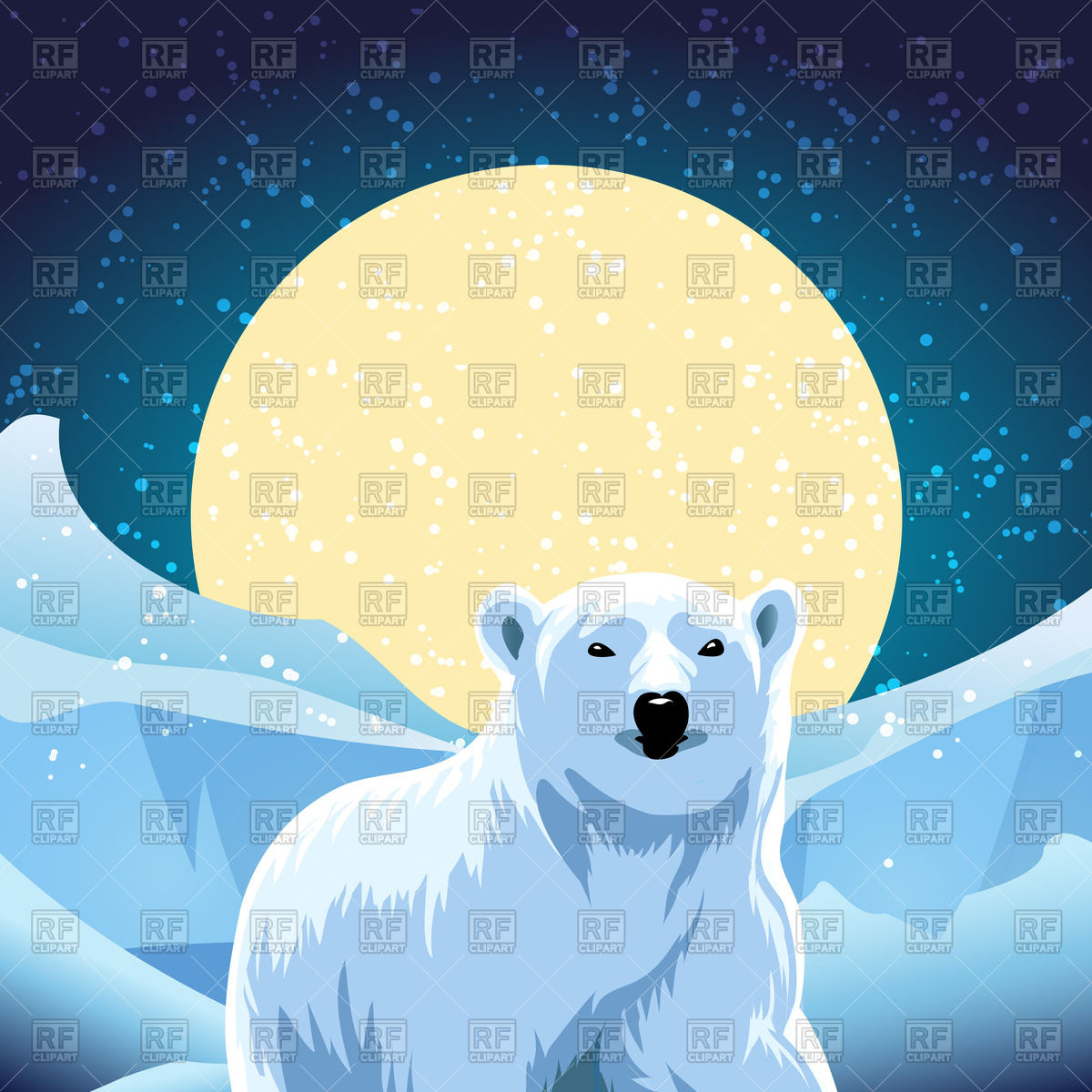 1200x1200 Polar Bear Against Ice Desert And Full Moon
