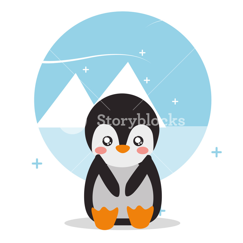 1000x1000 Cute Penguin Sit With Landscape Glacier Snowy Vector Illustration