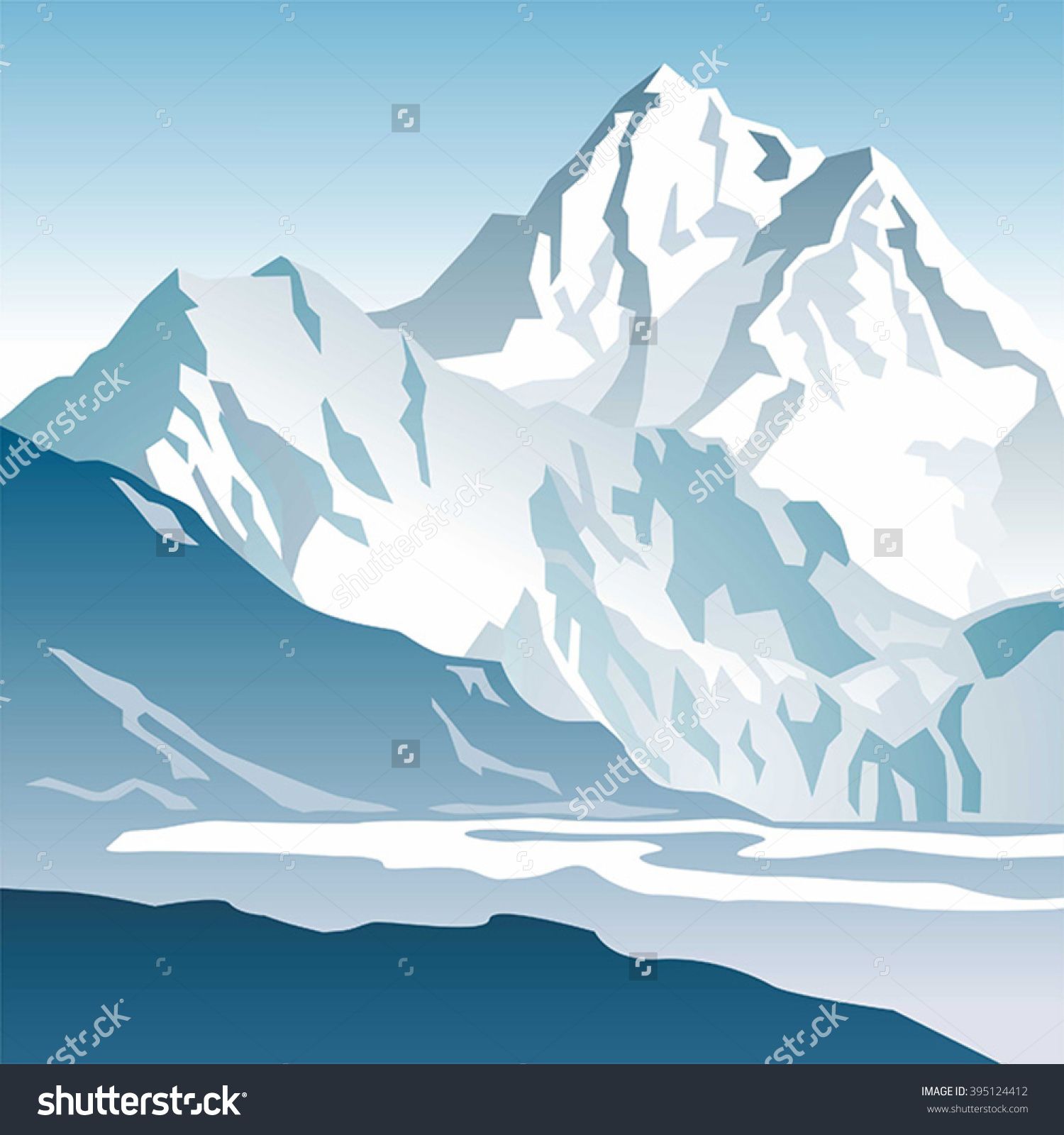 1500x1600 Blue Mountains And Glacier Vector With Gradient Ukiyo E