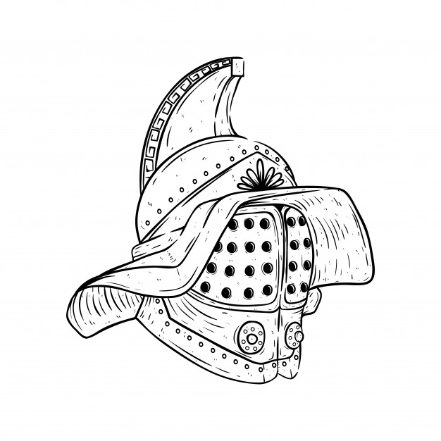 626x626 Gladiator Helmet With Sketch Or Hand Drawn Style In Black