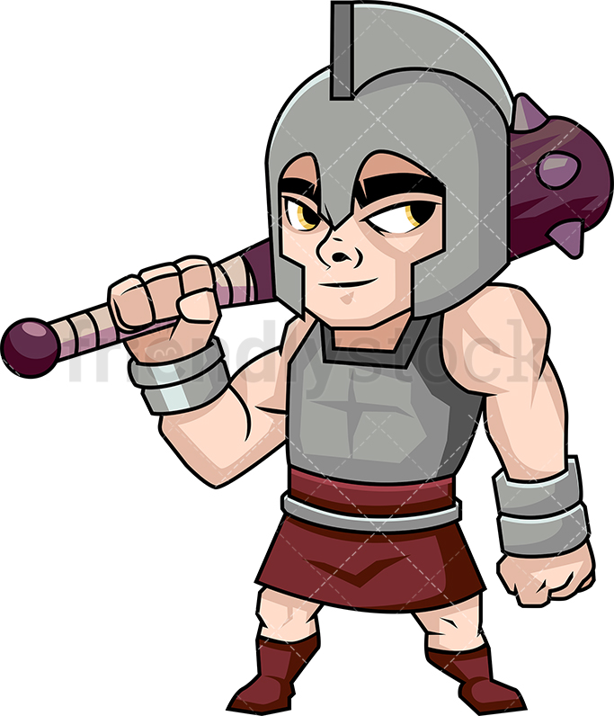 683x796 Gladiator Carrying Mace On Shoulder Cartoon Vector Clipart