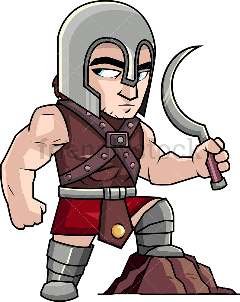 795x1000 Gladiator Holding Weapon After Fight Cartoon Vector Clipart