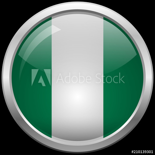 500x500 Nigerian Flag Glass Button Vector Illustration
