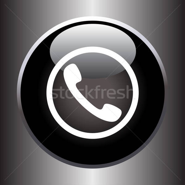 600x600 Phone Handset Icon On Black Glass Button Vector Illustration