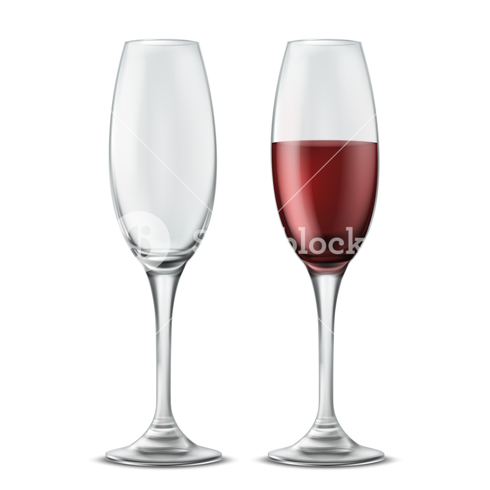 1000x1000 Two Wine Glasses, Empty And Full Of Red Wine, Vector Realistic