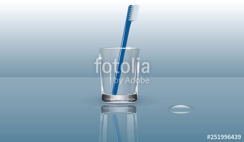 500x292 Toothbrush, Blue, Realistic, In A Transparent Glass, A Drop