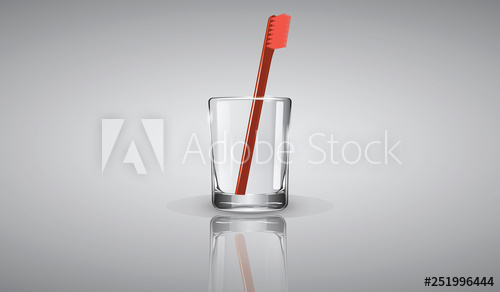 500x292 Toothbrush, Red, Realistic, In A Transparent Glass
