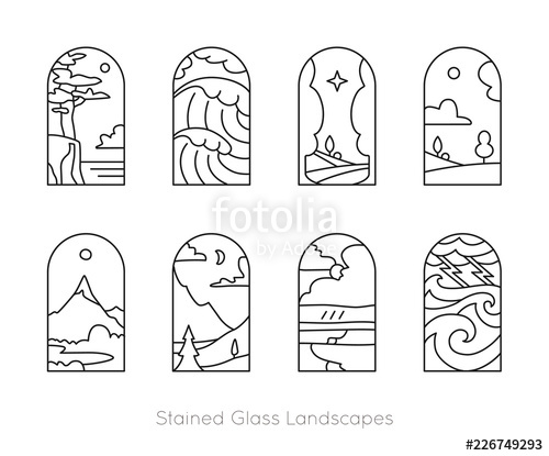 500x415 Set Of Outline Landscapes Framed In Stained Glass Window Vector