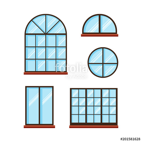 500x500 Colored Flat Icon, Vector Design With Shadow Set Of Classic Glass