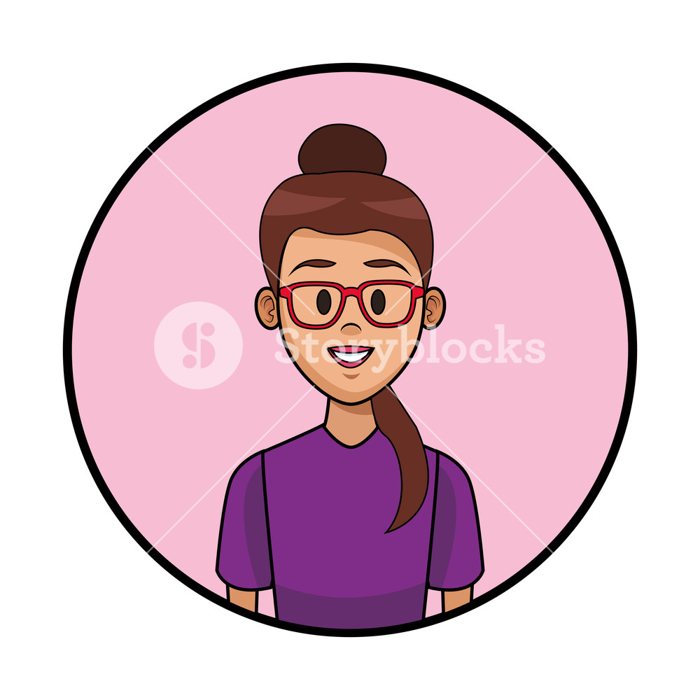 Woman With Glasses Profile Cartoon Round Icon Vector Illustration 1000x1000 Woman With Glasses Profile Cartoon Round Icon Vector Illustration