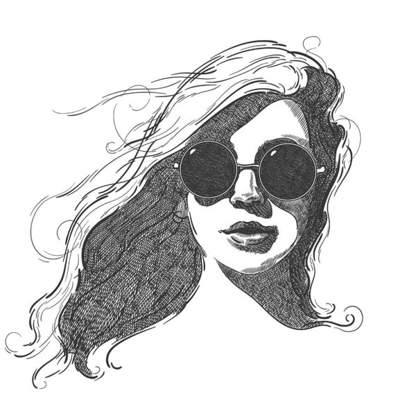 Young Girl Or Woman Graphic Portrait With Sun Glasses Vector 600x600 Young Girl Or Woman Graphic Portrait With Sun Glasses Vector